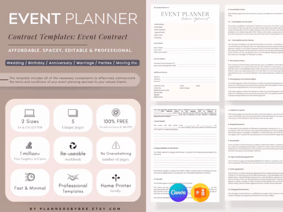 Download Event Planner Contract Template, Canva - Canva Collection