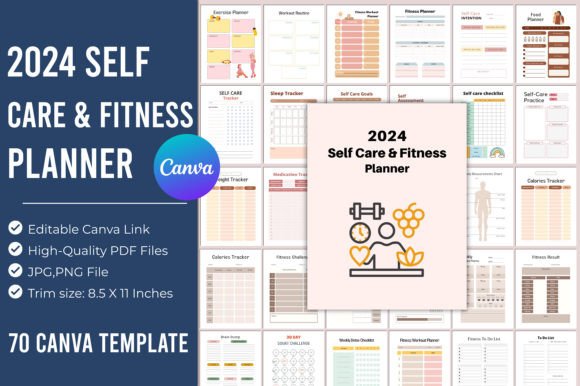 Download 2024 Self Care &amp; Fitness Planner Canva - Canva Collection