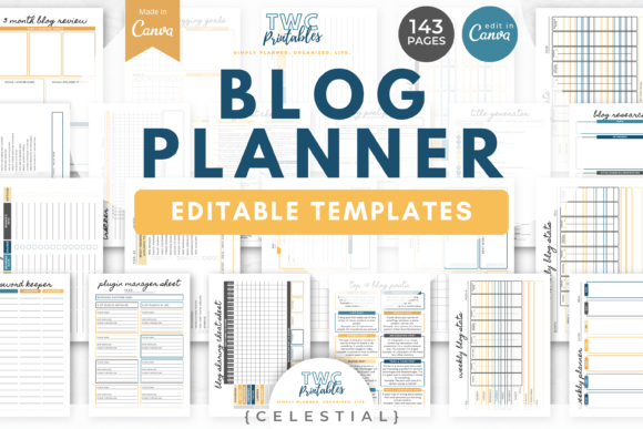 Download Blog Planner Canva Templates | CELESTIAL - Canva Collection