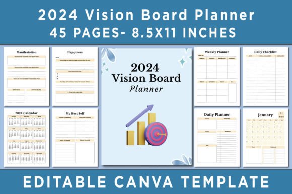 Download 2024 Vision Board Planner Canva Template - Canva Collection