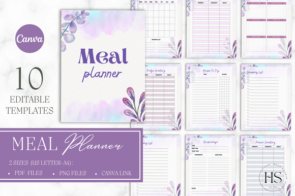 Download Watercolor Flowers CANVA Meal Planner - Canva Collection
