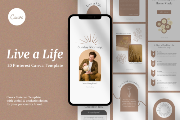 Download Pinterest Canva Template - Live a Life - Canva Collection