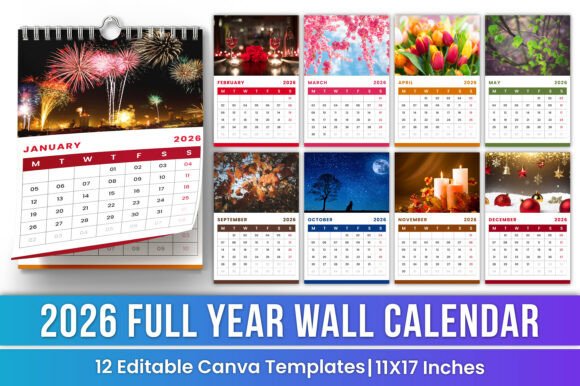 Download 2026 Full Year Wall Calendar Canva Kdp - Canva Collection