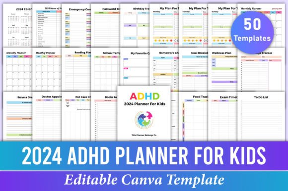 Download 2024 ADHD Planner for Kids Canva KDP - Canva Collection